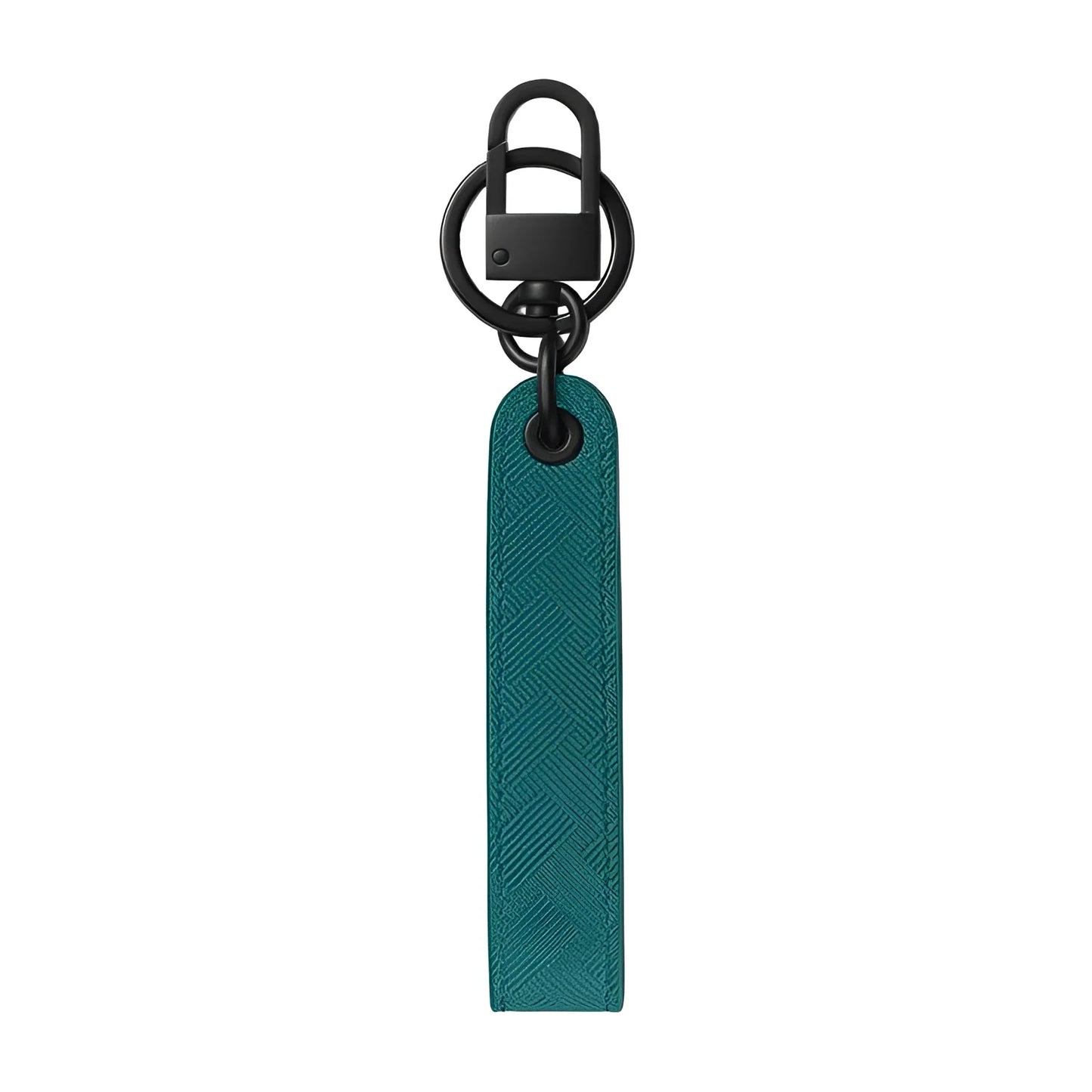 Montblanc Extreme 3.0 Key Ring in teal herringbone leather with black fern blue metal hardware