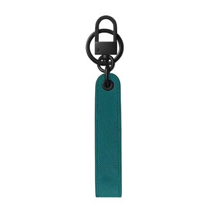 Montblanc Extreme 3.0 Key Ring in teal herringbone leather with black fern blue metal hardware