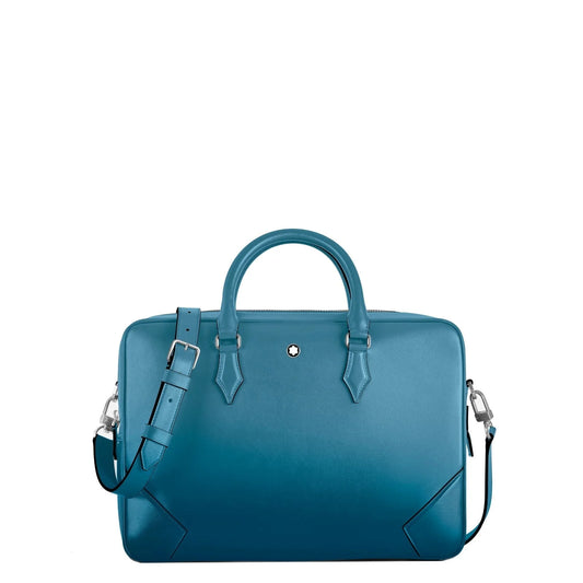 Teal portadocumenti meisterstück in pelle con hardware silver blu fumé di maestria artigianale montblanc