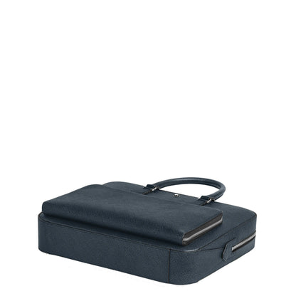 Elegant Montblanc briefcase medium document bag in blue tweed with spacious main compartment and top handle