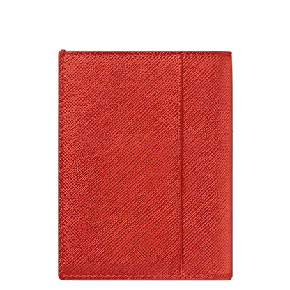 Montblanc Mini Wallet in red leather with coral saffiano print and thin diagonal weave, coral sartorial compartments.