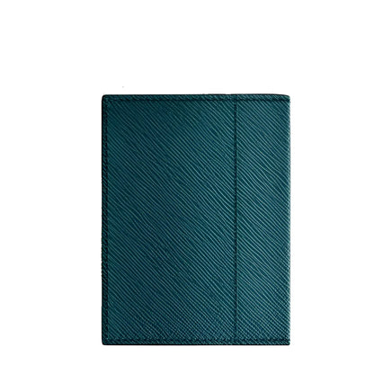 Montblanc Cyprus Blue Mini Wallet in dark teal leather with diagonal cross-pattern texture.