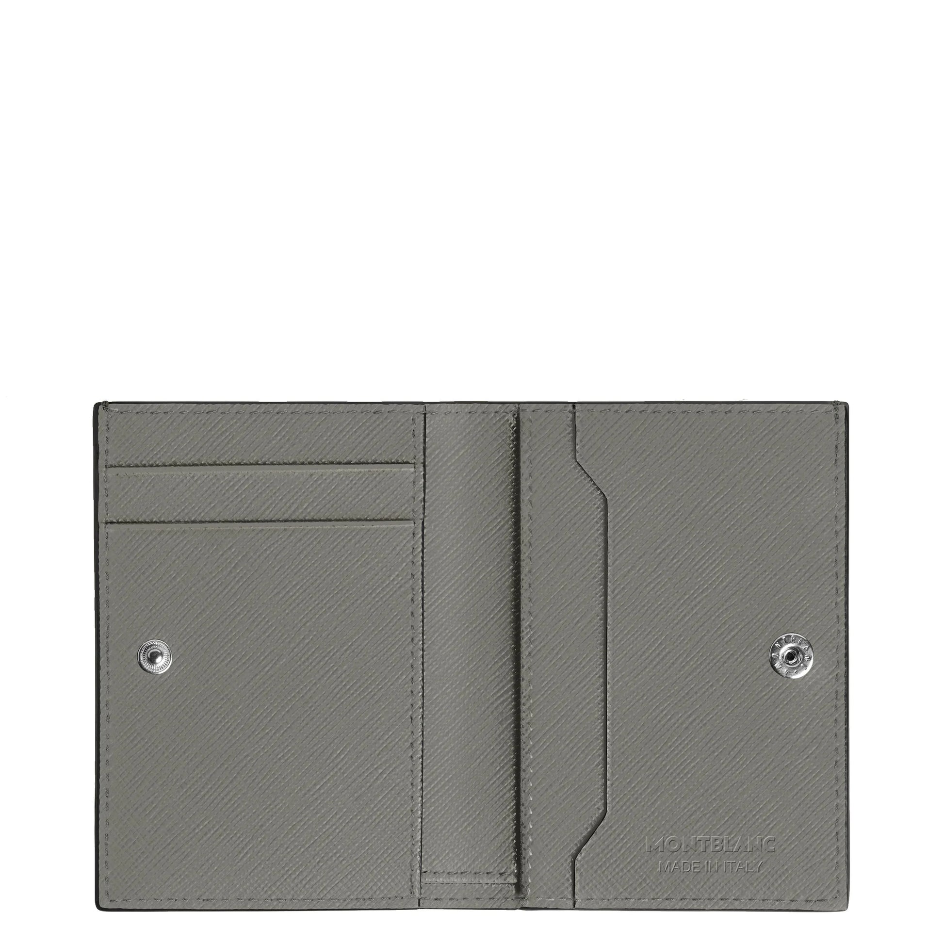 Montblanc Mini Wallet in Saffiano Leather with Silver Snap Buttons and Embossed Branding in Medium Grey