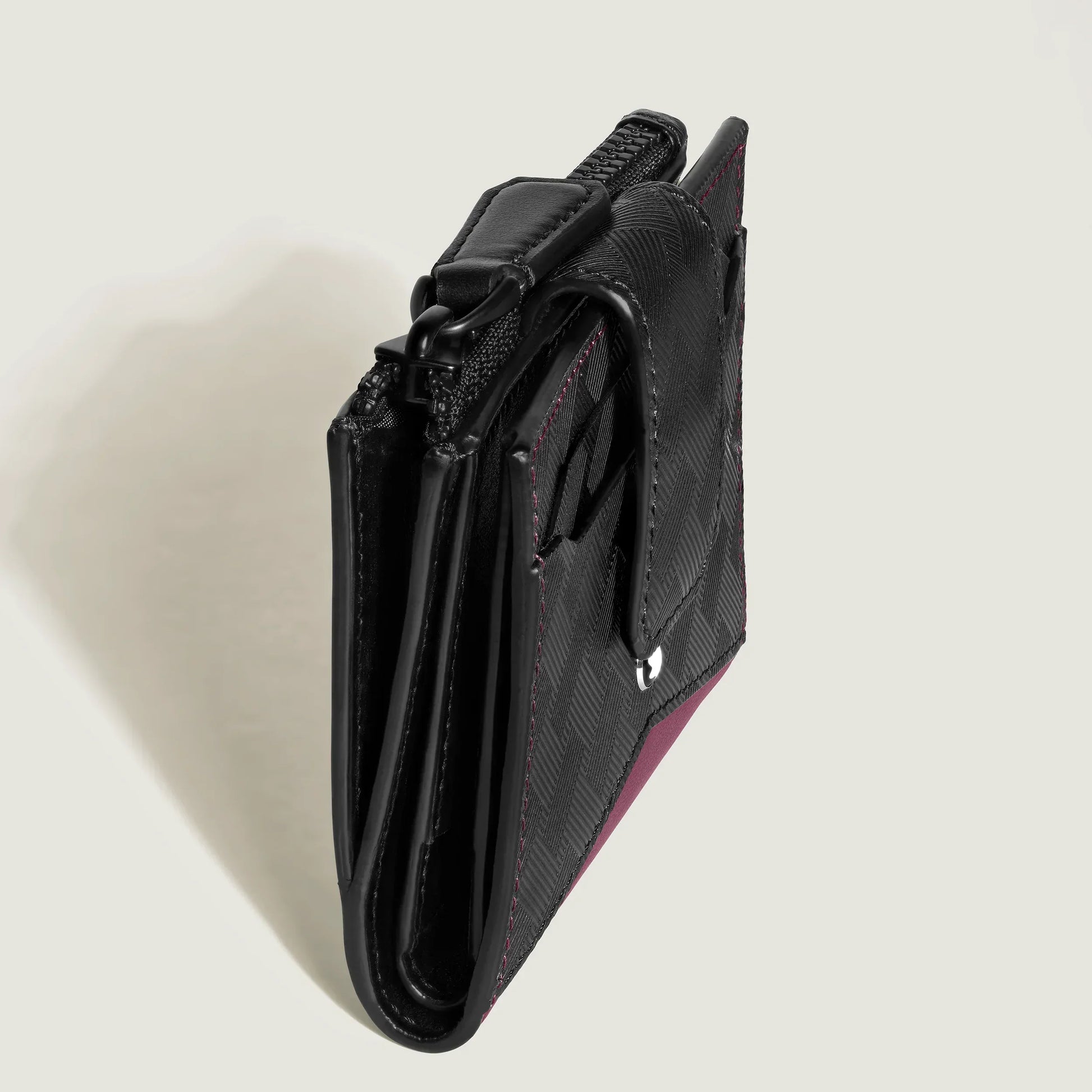 Montblanc Mini Extreme Wallet in Black Cassis Leather with Geometric Pattern, Red Stitching and Elegant Zip Closure