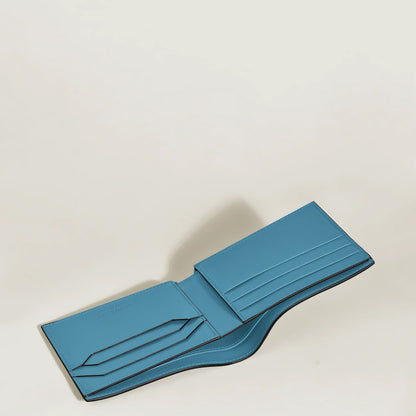 Montblanc portafoglio 6 scomparti maestro lussuoso accessorio quotidiano in pelle blu fumé con design minimalista