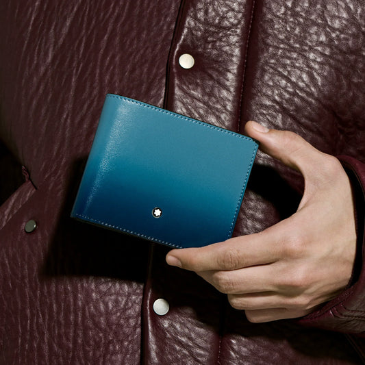 Portafoglio montblanc blu fumé in pelle sfumata con stella argento, lussuoso accessorio quotidiano elegante