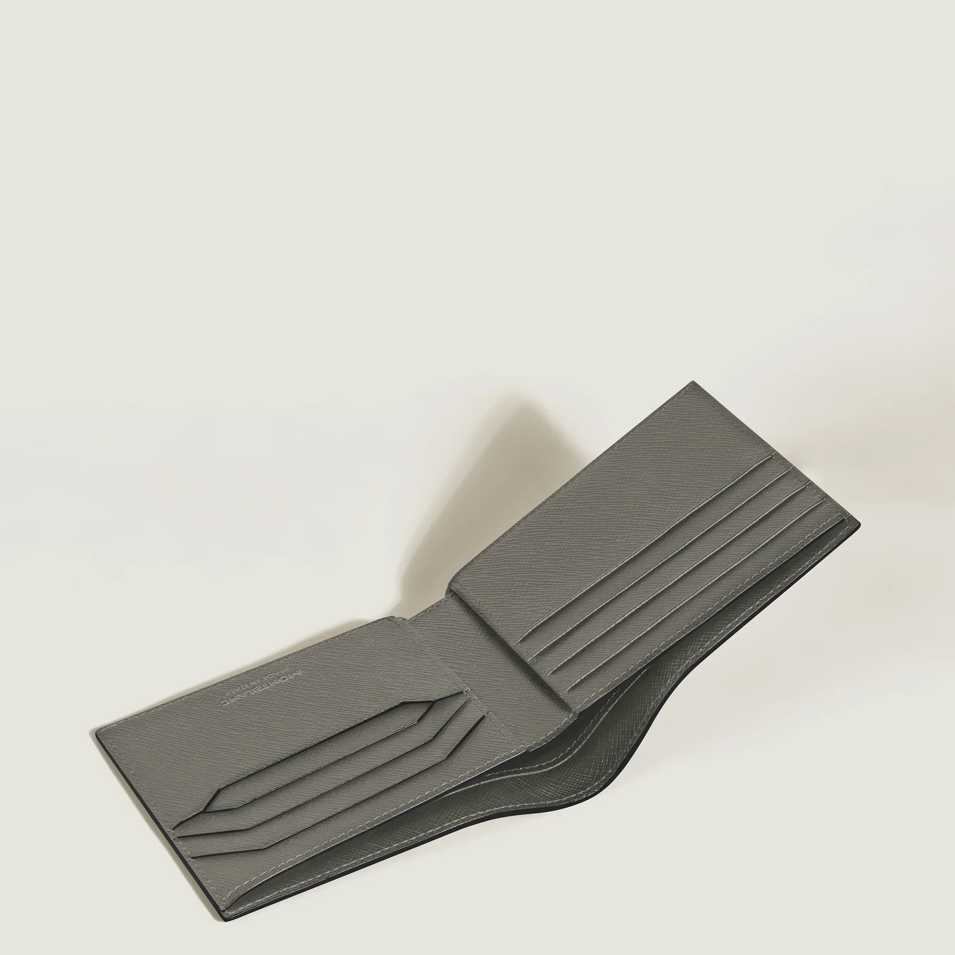 Portafoglio montblanc in pelle stampa saffiano grigio con otto scomparti sartorial grigio e design minimalista