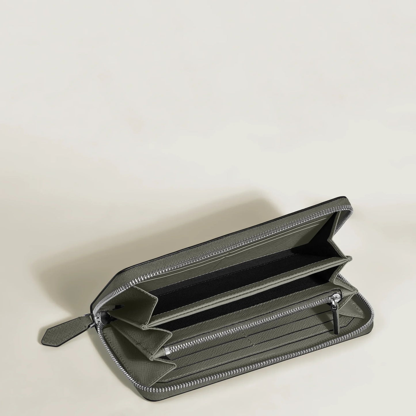 Montblanc 12cc wallet in grey saffiano print with full zip tailored and versatile accessory