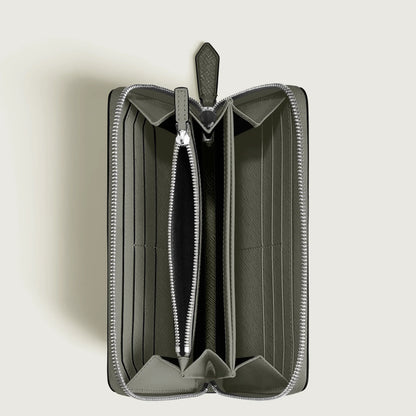 Montblanc wallet in grey saffiano print with 12 compartments and full zip, tailored, versatile accessory