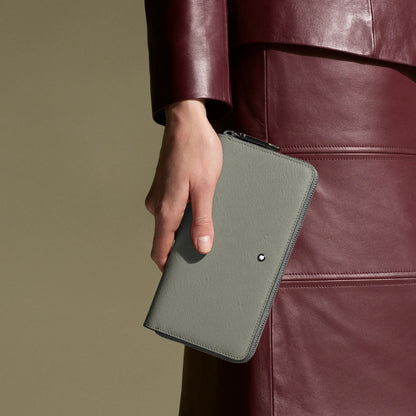 Montblanc medium wallet in grey saffiano leather with full zip closure and signature logo