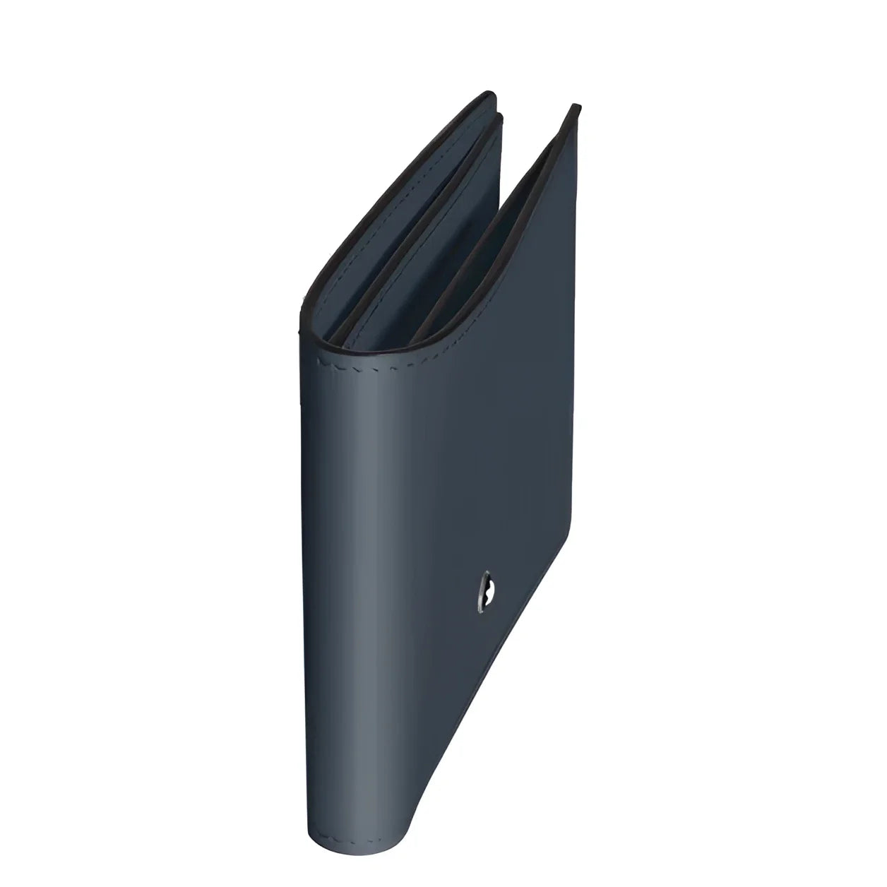 Classico portafoglio bifold montblanc in pelle velluto blu con design minimalista e cuciture sottili ai bordi