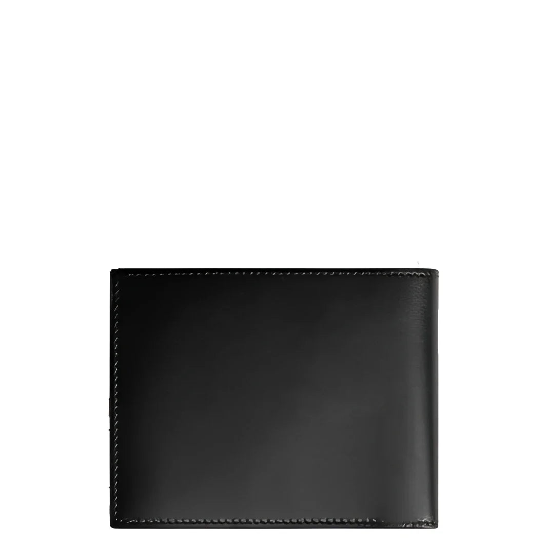 Montblanc black leather wallet with removable card holder in legion blue and finished stitching on the edges