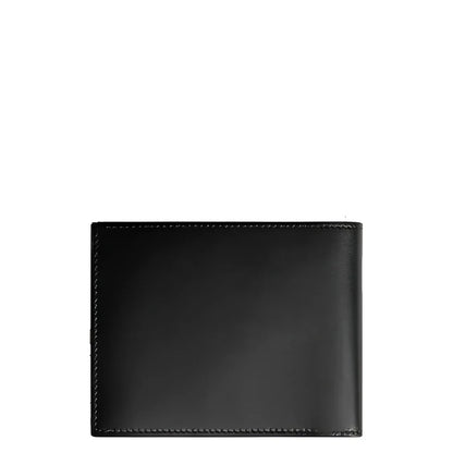 Montblanc black leather wallet with removable card holder in legion blue and finished stitching on the edges
