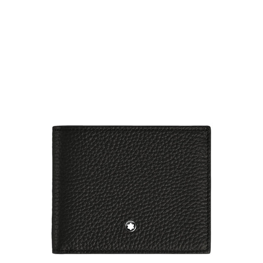 Portafoglio compatto montblanc in pelle nera coniuga eleganza discreta e stella argento decorativa