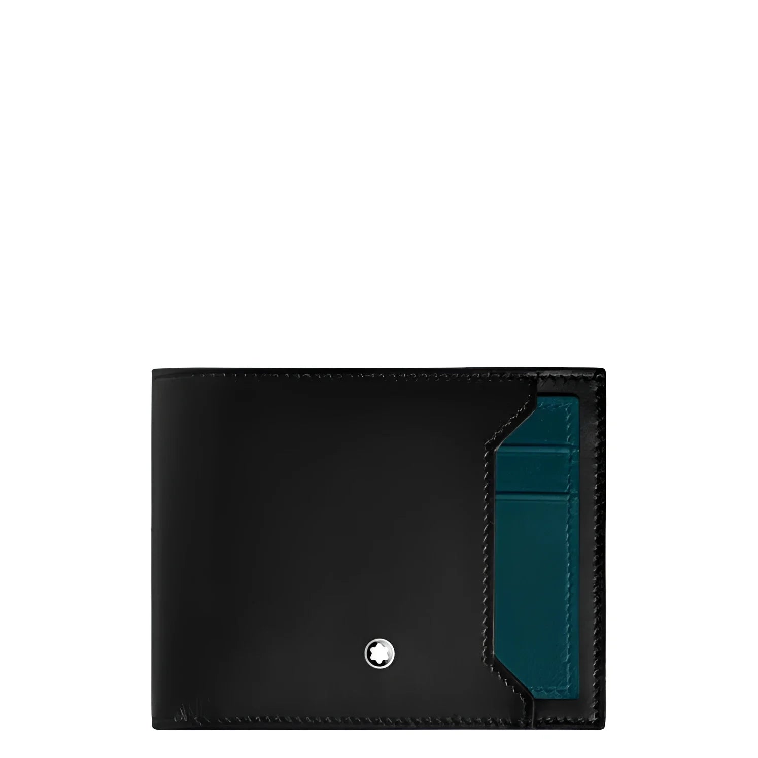 Montblanc wallet in black leather with legion blue interior and removable card holder with silver Montblanc logo