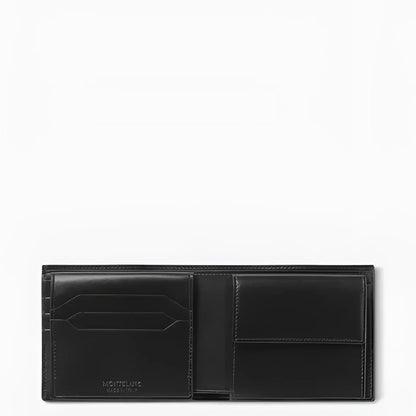Montblanc portafoglio meisterstück nero in vitello pieno fiore con 10 scomparti e fodera jacquard elegante