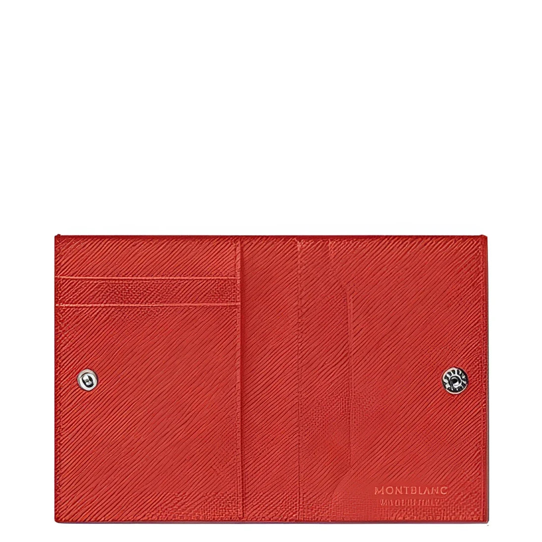 Montblanc mini wallet in red coral saffiano leather with 4 coral tailored compartments and silver buttons