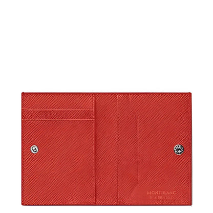 Montblanc mini wallet in red coral saffiano leather with 4 coral tailored compartments and silver buttons
