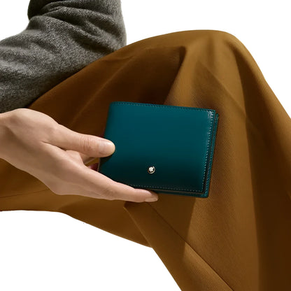 Meisterst�ck wallet in Cyprus blue leather with six compartments and silver Montblanc emblem