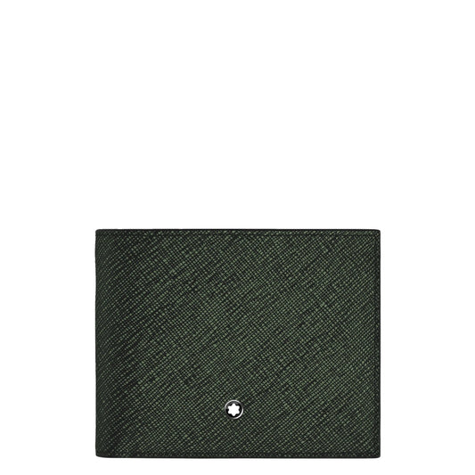 Portafoglio montblanc sartorial goffrata bicolore verde scuro con logo montblanc argento in pelle tweed kaki