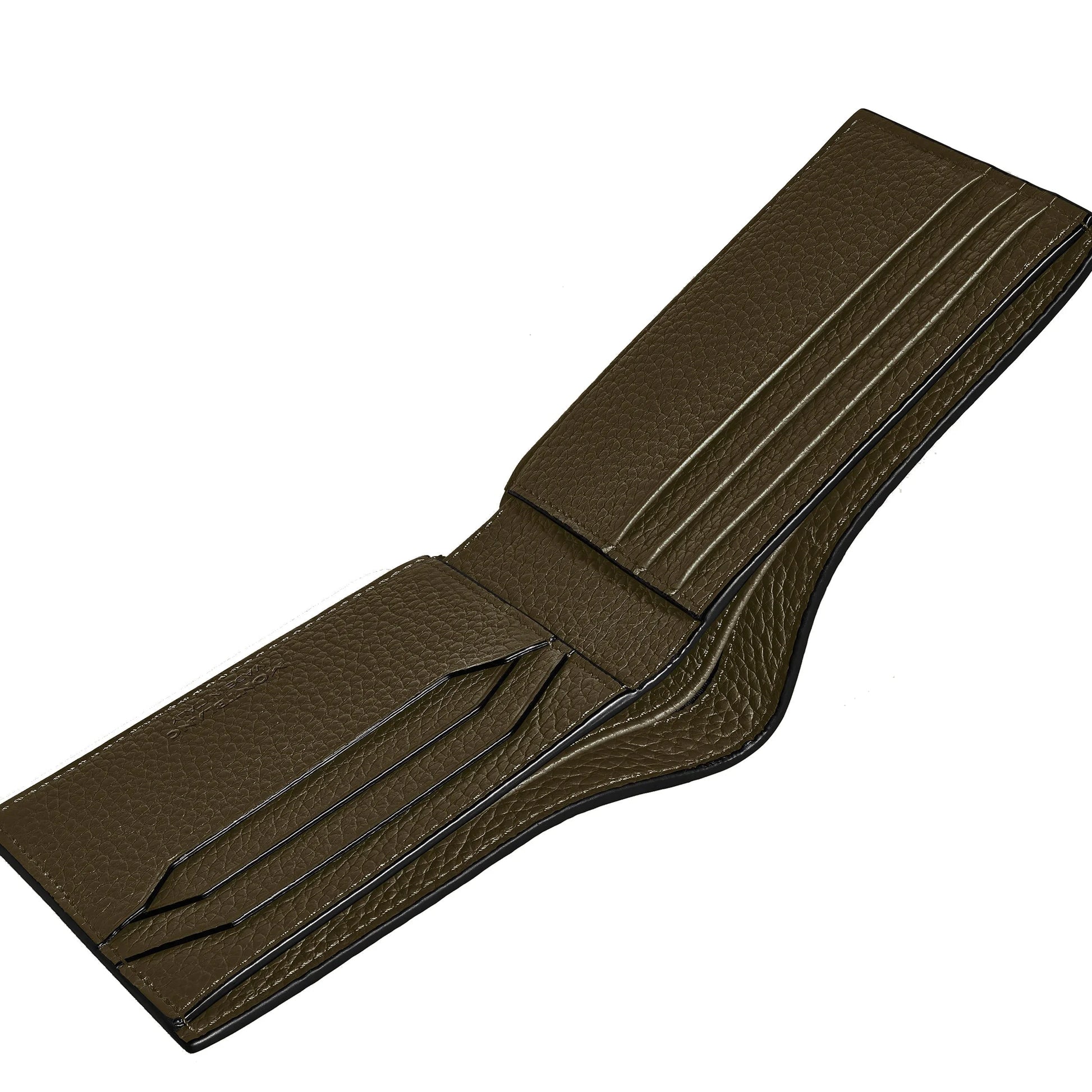 Montblanc 6cc Classic Bi-Fold Wallet in Dark Olive Green Leather with Card Slots and Center Fold