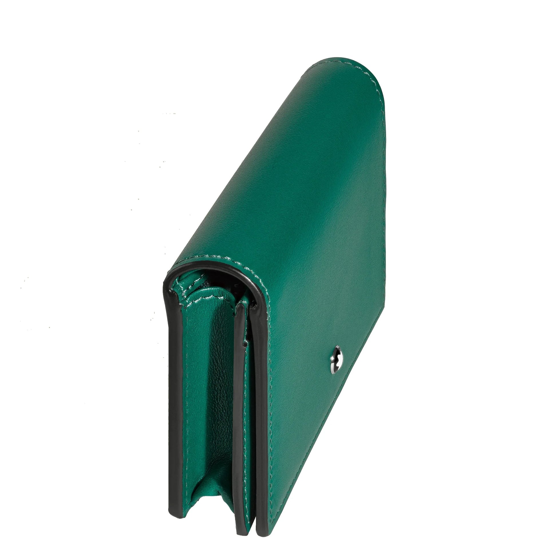Montblanc Continental Nano Wallet Malachite Green in sophisticated soft leather with black edge and silver clasp