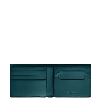 Montblanc Meisterst�ck wallet in Cyprus blue leather with embossed logo and Made in Italy lettering in dark green.