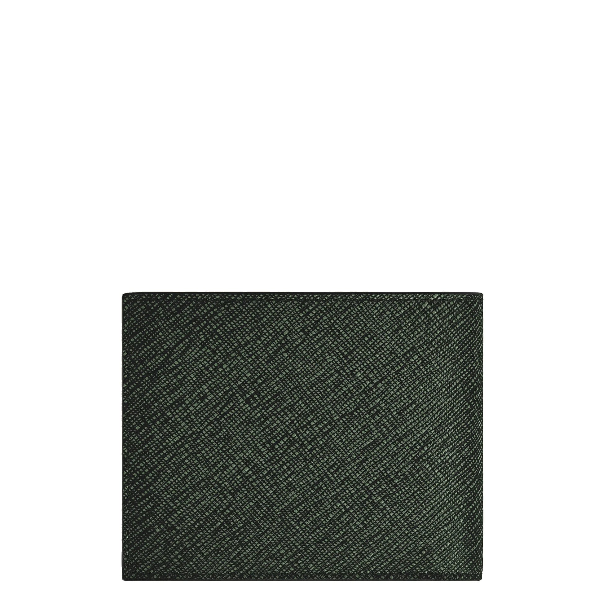Montblanc khaki tweed wallet with 6 compartments in dark green two-tone embossed sartorial leather with crosshatch pattern