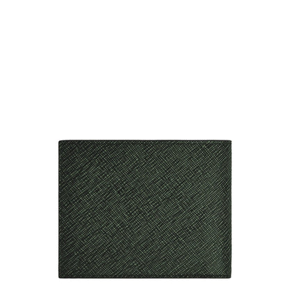 Montblanc khaki tweed wallet with 6 compartments in dark green two-tone embossed sartorial leather with crosshatch pattern