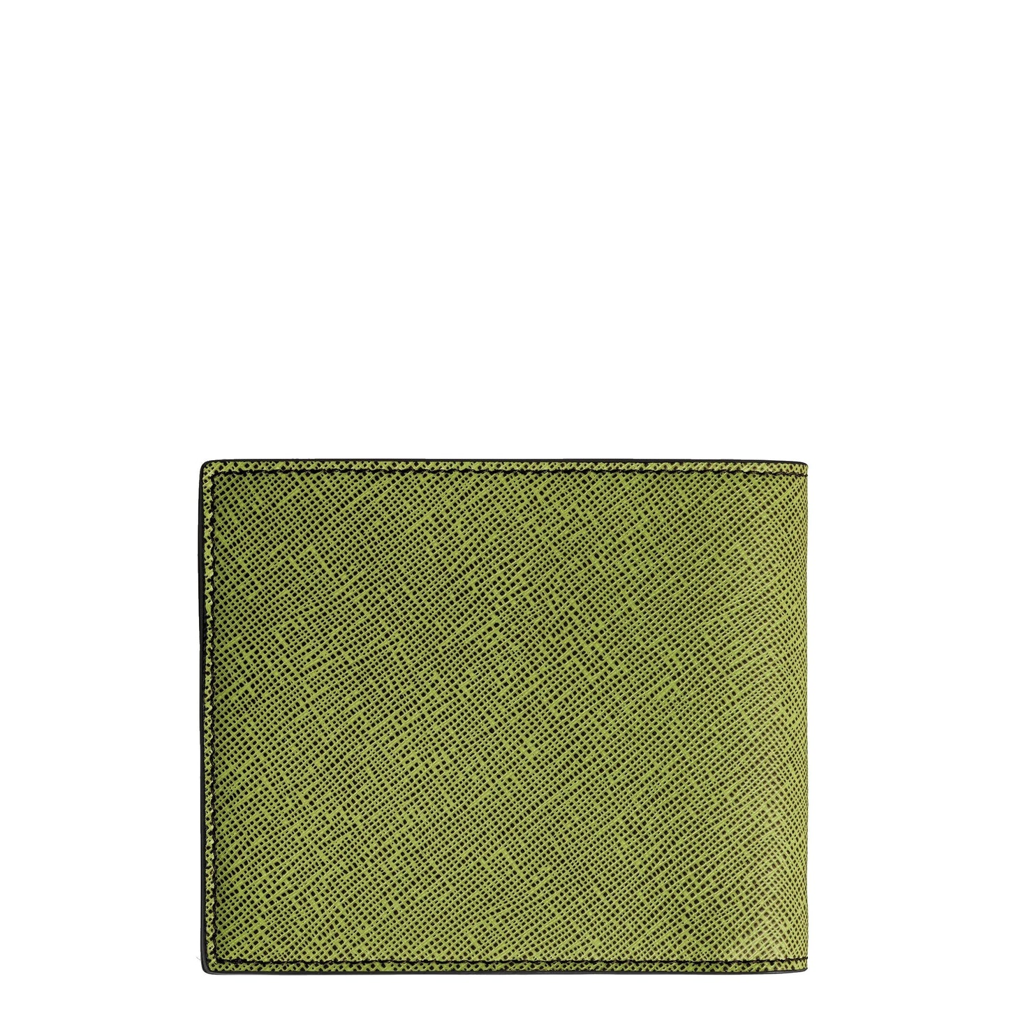 Montblanc Sartorial Wallet in Olive Green with 8 Compartments in Multi-Lime Saffiano Print Leather with Black Stitching