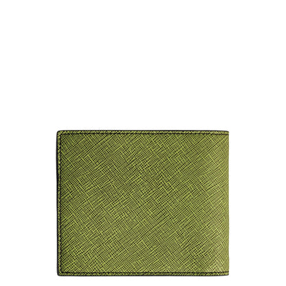 Montblanc Sartorial Wallet in Olive Green with 8 Compartments in Multi-Lime Saffiano Print Leather with Black Stitching