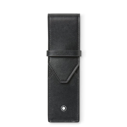 Montblanc pen case for 2 writing instruments in black shiny leather with silver star logo Meisterst�ck pens