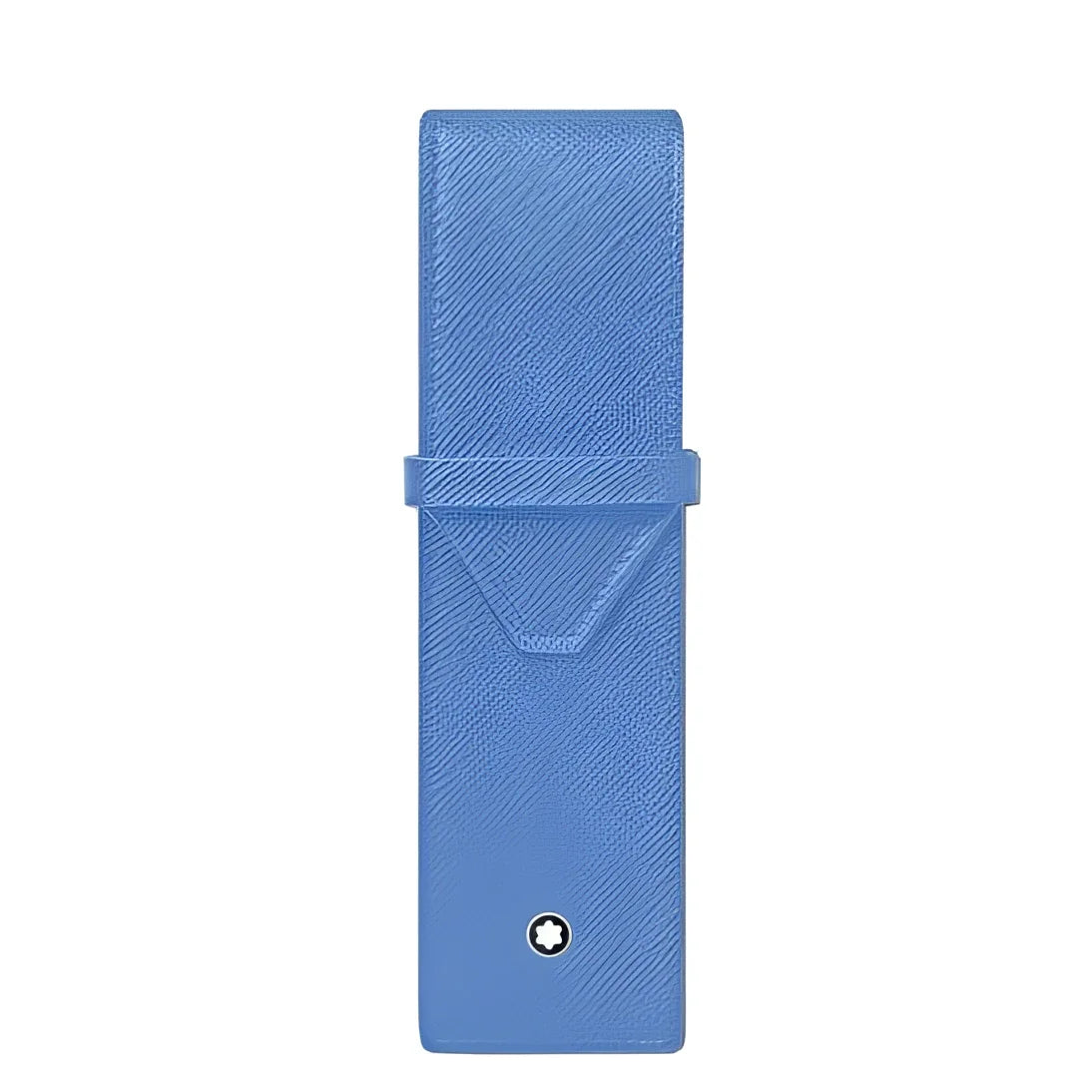Blu cinturino in pelle testurizzata con emblema montblanc argentato per astuccio dusty blue per strumenti da scrittura