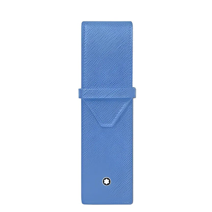 Blu cinturino in pelle testurizzata con emblema montblanc argentato per astuccio dusty blue per strumenti da scrittura