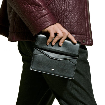 Montblanc luxury black leather pouch with envelope flap closure and emblem for 8 writing instruments