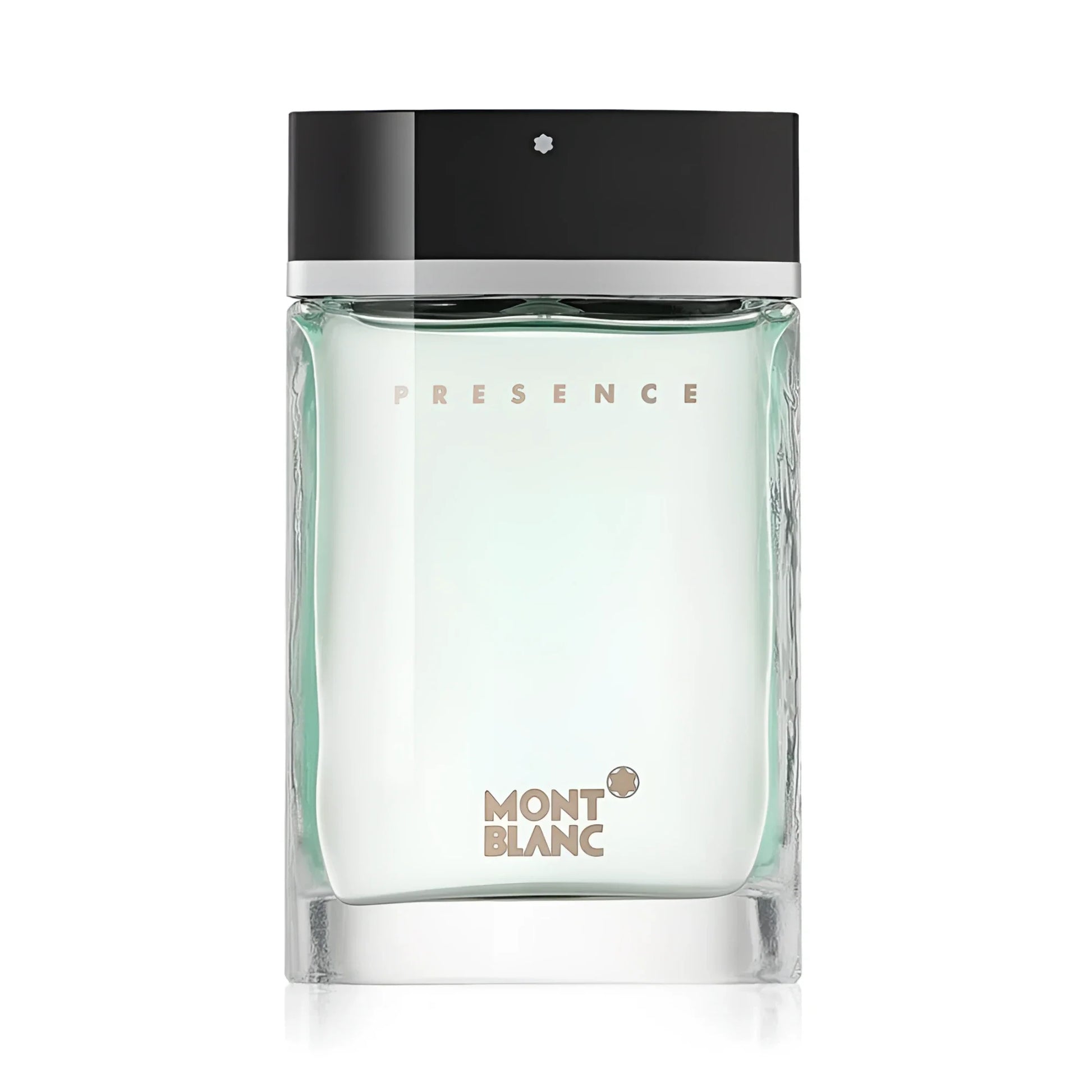 Montblanc Presence Eau de Toilette 75ml MB001A01 rectangular transparent bottle with light green liquid and black cap