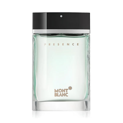Montblanc Presence Eau de Toilette 75ml MB001A01 rectangular transparent bottle with light green liquid and black cap