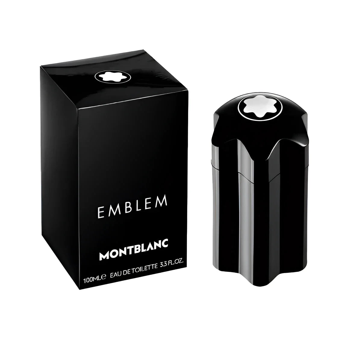 Montblanc emblem eau de toilette 100ml black bottle with faceted design and silver star embodies an essence new men's fragrance Montblanc