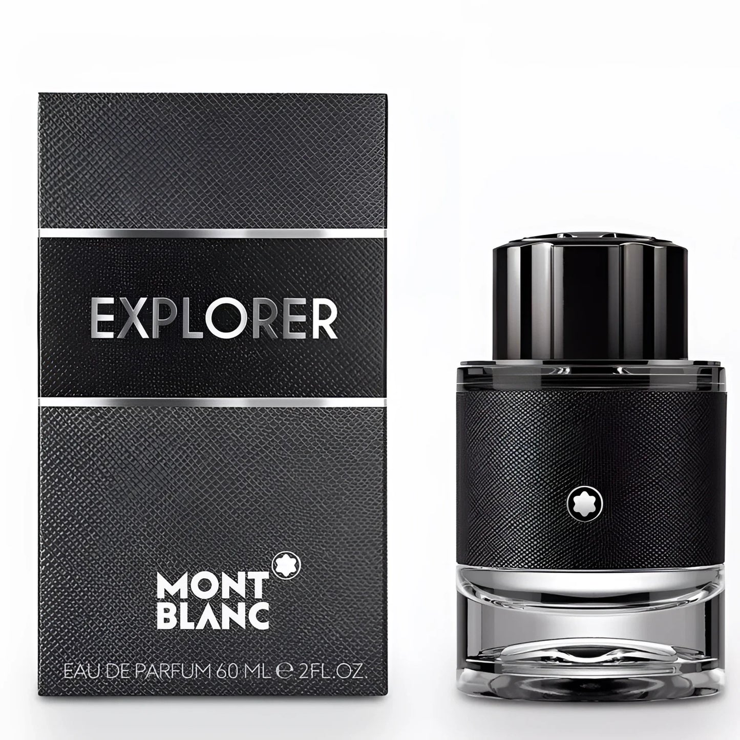 Montblanc Explorer Eau de Parfum 60ml in a textured black bottle with a shiny cap next to the matching box