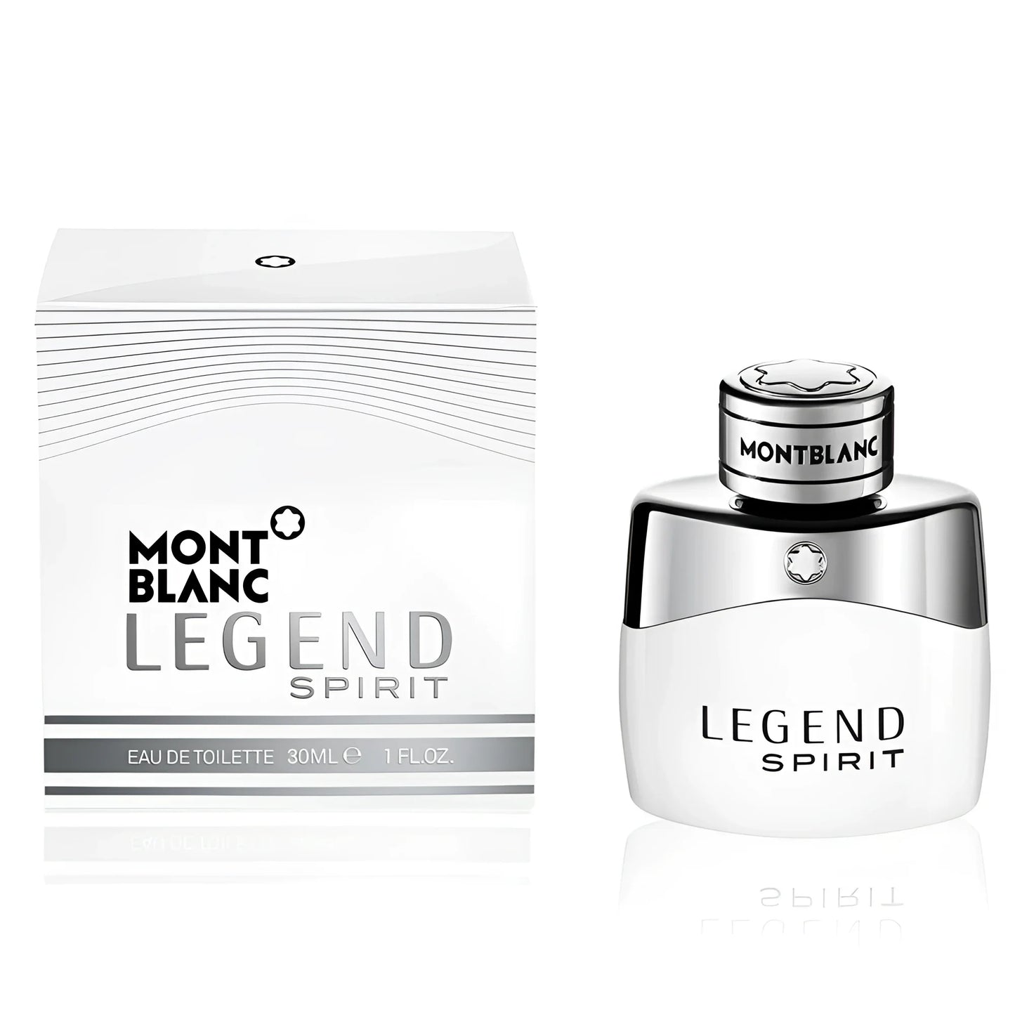 Montblanc Legend Spirit Eau de Toilette 30ml in a white and silver bottle with elegant matching packaging.