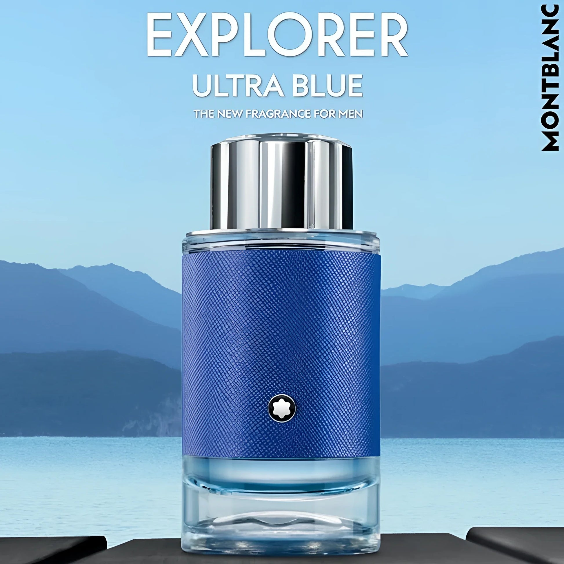 Montblanc explorer ultra blue eau de parfum 30ml in elegant textured blue bottle with silver cap charisma refined narrating