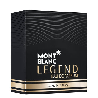 Montblanc Legend Eau de Parfum 50ml in black and gold with an elegant wavy design.