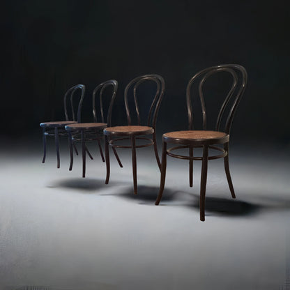 Set of 4 dining chairs in bent beech in the Thonet Italia style with an elegant and resistant structure.