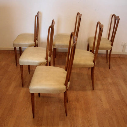 Set 6 sedie mid-century modern italiane del 1960 con sedili in similpelle bianca in perfette condizioni