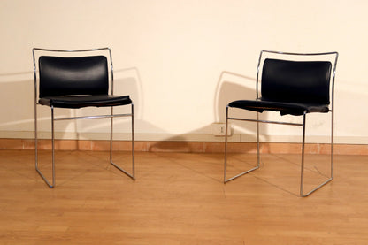 Pair of Tulu chairs by Kazuhide Takahama for Simon Gavina with black leather seats and chromed metal frame, 1970s