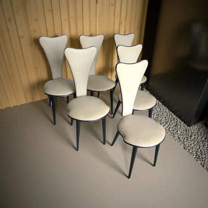 Set 6 sedie Umberto Mascagni anni 60 in ecopelle bianca con design triangolo irregolare per sala da pranzo