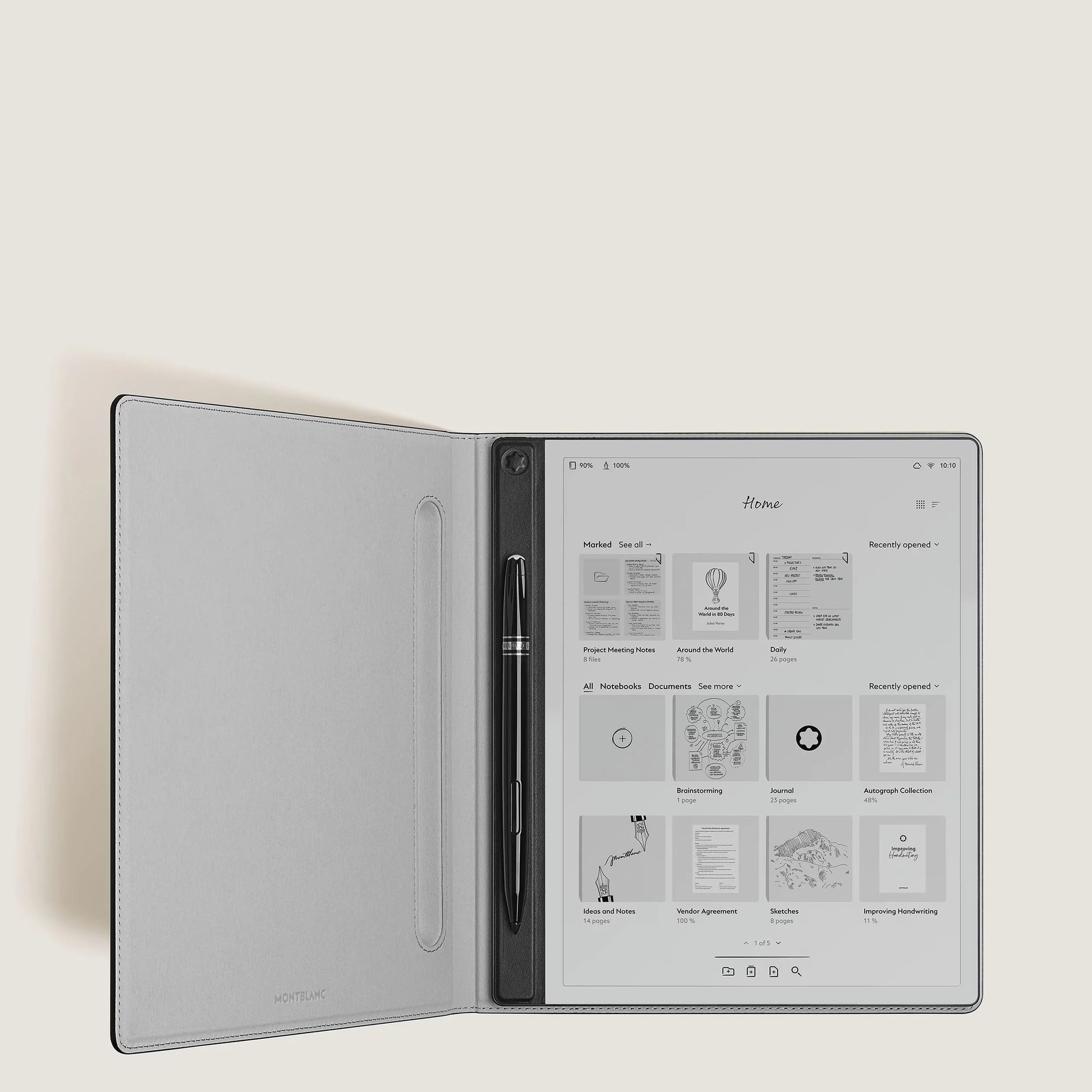 Minimalist grey leather system with black stylus for montblanc digital paper black 135010 digital paper mount