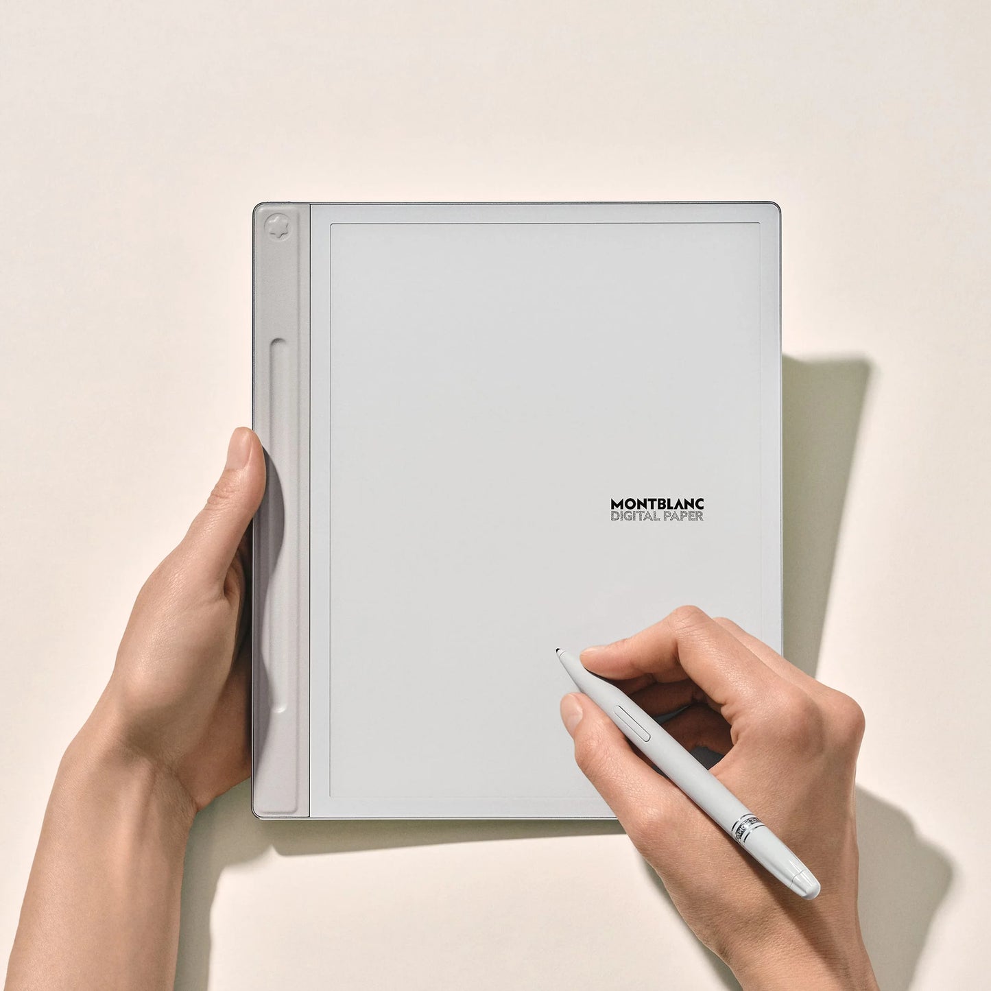 Montblanc digital paper silver 135012 in silver with minimalist design and Montblanc logo engraved on the surface