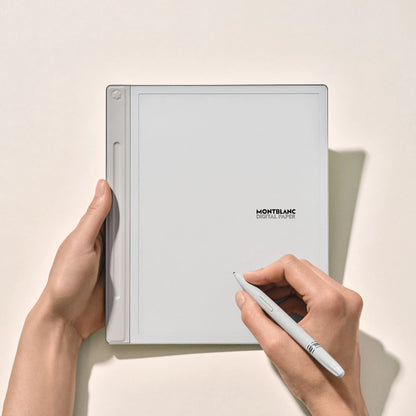 Montblanc digital paper silver 135012 in silver with minimalist design and Montblanc logo engraved on the surface