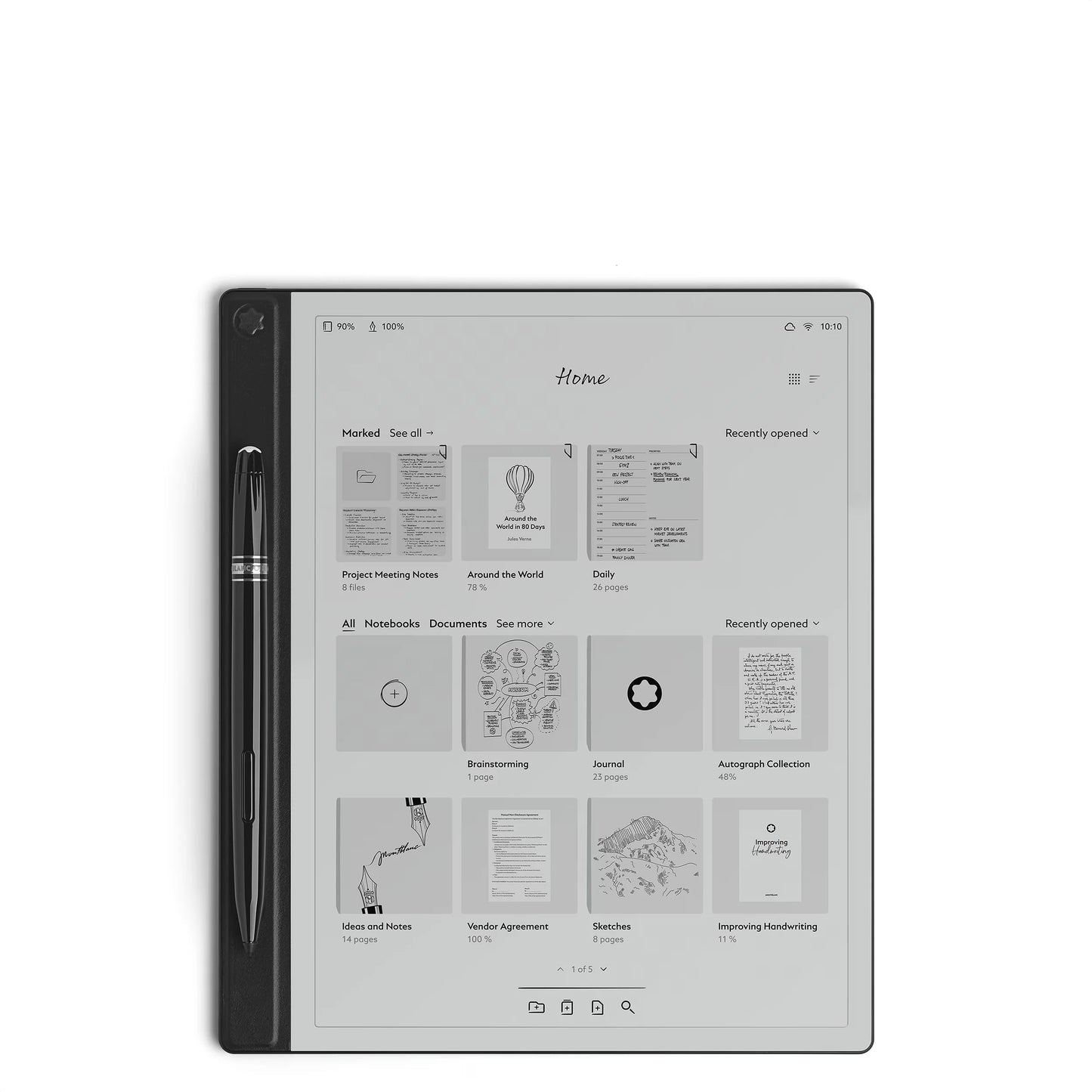 Montblanc digital paper black 135010 with minimalist black design, digital notepad with integrated elegant pen